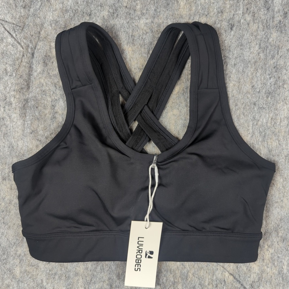 Luvrobes Sports Bra Cross Back, Black, XS, Extra Small
